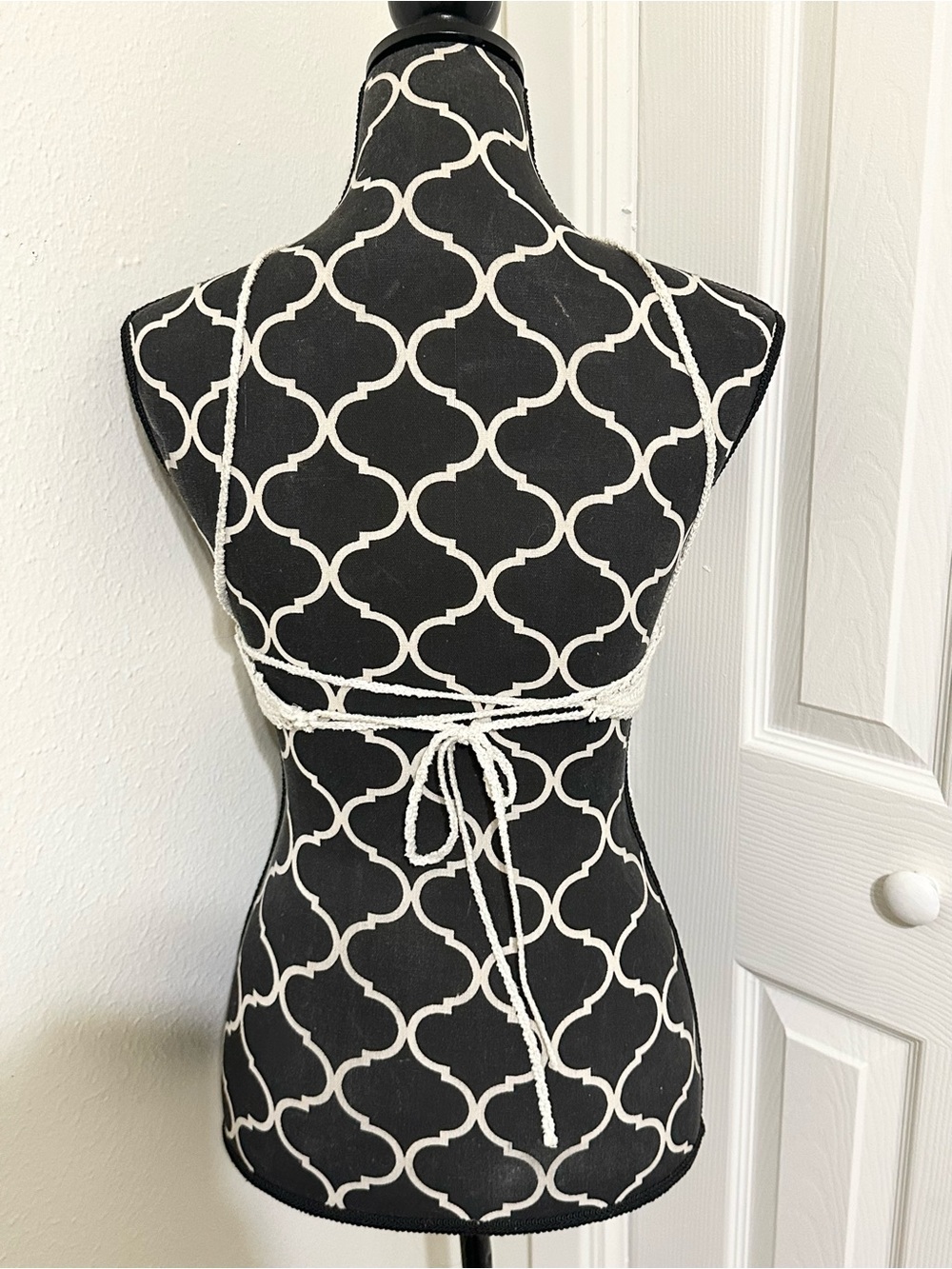 Crocheted halter backless strap top